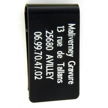 pince à billets,  noire personnalisation 1 ou 2 faces