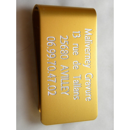 pince à billets,  dorée personnalisation 1 ou 2 faces