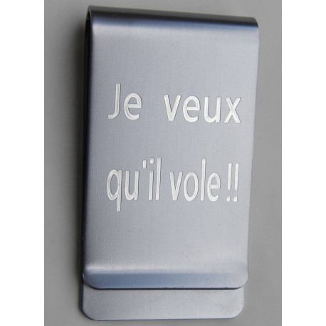 pince à billets,  argentée personnalisation 1 ou 2 faces