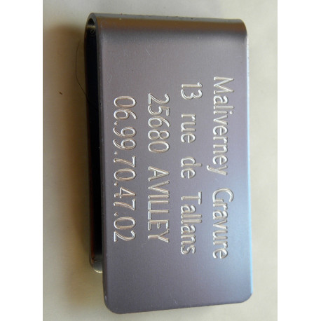 pince à billets,  argentée personnalisation 1 ou 2 faces