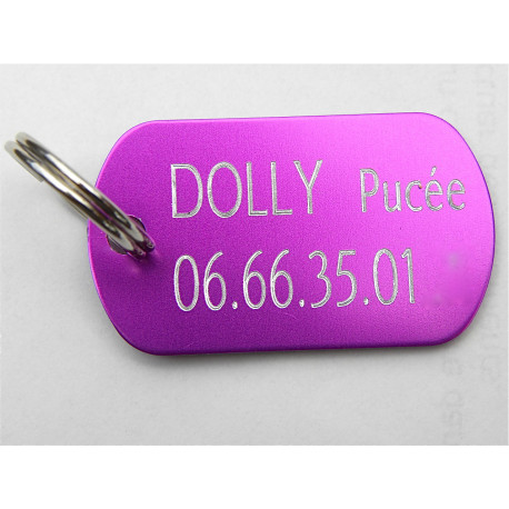 MEDAILLE gravée violette CHIEN GRAND MODELE gravure 2 faces