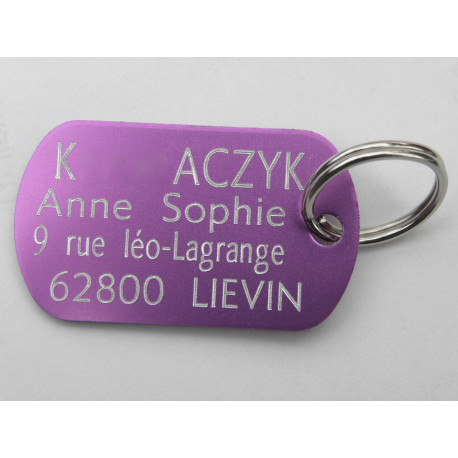 MEDAILLE gravée violette CHIEN GRAND MODELE gravure 2 faces