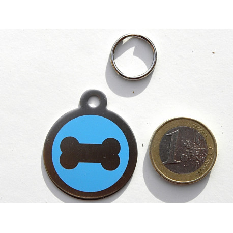 Médaille gravée acier pour grand chien os bleu gravure 1 face