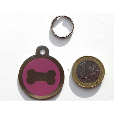 Médaille gravée acier pour grand chien os violet gravure 1 face