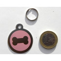 Médaille gravée acier pour grand chien os rose gravure 1 face