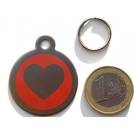 Médaille gravée acier pour grand chien coeur rouge gravure 1 face