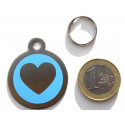 Médaille gravée acier pour grand chien coeur bleu gravure 1 face