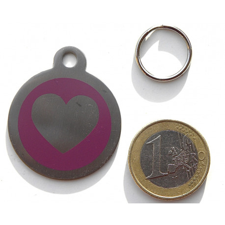 Médaille gravée acier pour grand chien coeur violet gravure 1 face