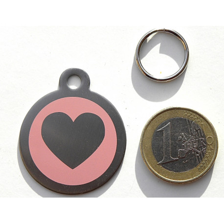 Médaille gravée acier pour grand chien coeur rose gravure 1 face