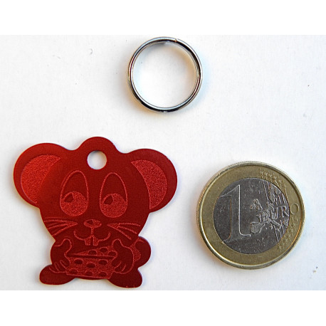 Médaille "souris" rouge pour Chat personnalisable gravure 1 face
