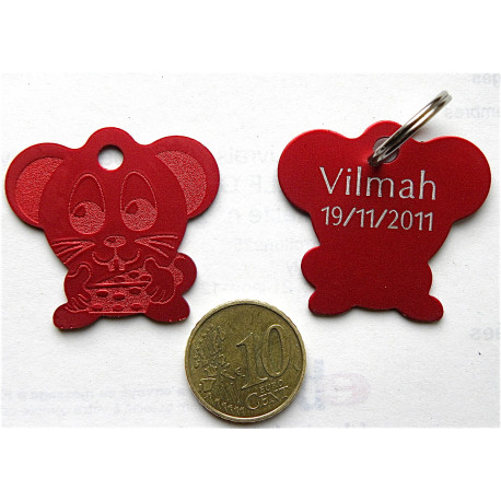 Médaille "souris" rouge pour Chat personnalisable gravure 1 face