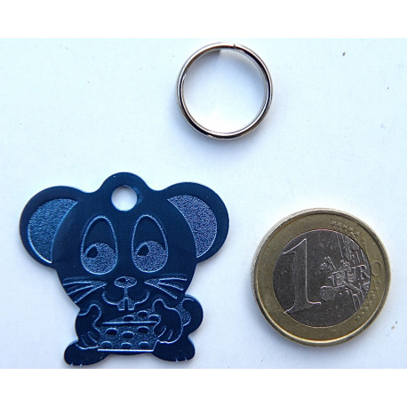 Médaille "souris" bleue pour Chat personnalisable gravure 1 face
