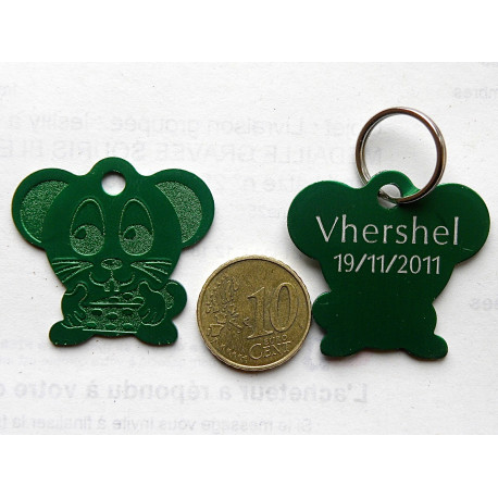 Médaille "souris" verte pour Chat personnalisable gravure 1 face