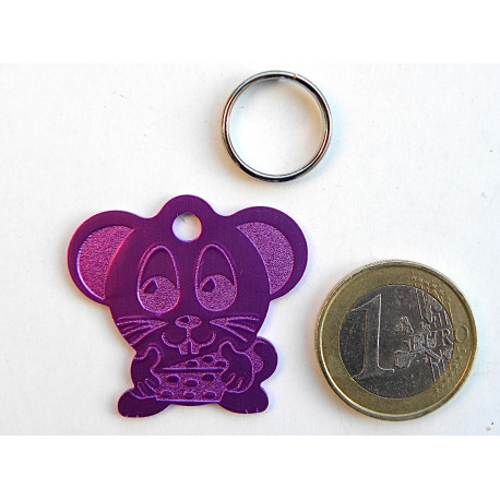 Médaille "souris" violette pour Chat personnalisable gravure 1 face