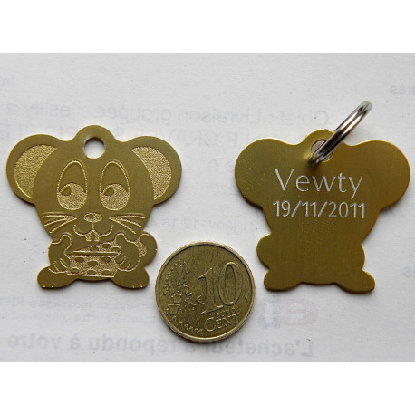 Médaille "souris" dorée pour Chat personnalisable gravure 1 face
