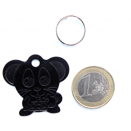 Médaille "souris" noire pour Chat personnalisable gravure 1 face