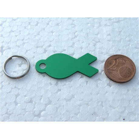 Médaille gravée en forme de poisson vert pour Chat chaton chiot gravure 2 faces