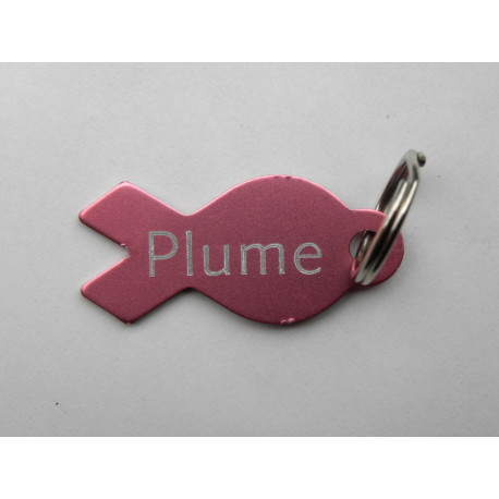 Médaille gravée en forme de poisson rose pour Chat chaton chiot gravure 2 faces