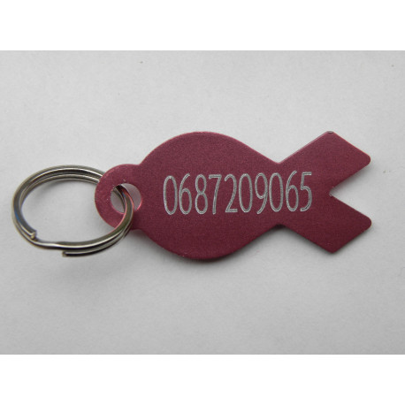 Médaille gravée en forme de poisson rose pour Chat chaton chiot gravure 2 faces