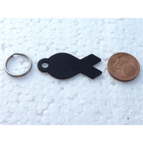 Médaille gravée en forme de poisson noire pour Chat chaton chiot gravure 2 faces