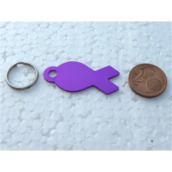 Médaille gravée en forme de poisson violet pour Chat chaton chiot gravure 2 faces