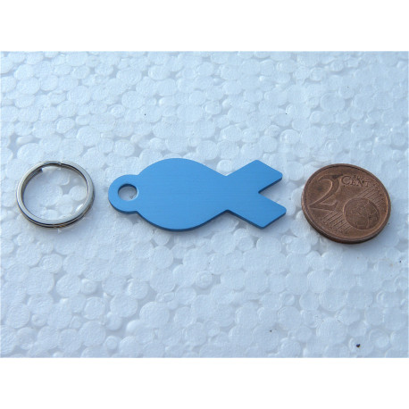Médaille gravée en forme de poisson bleu argentée pour Chat chaton chiot gravure 2 faces