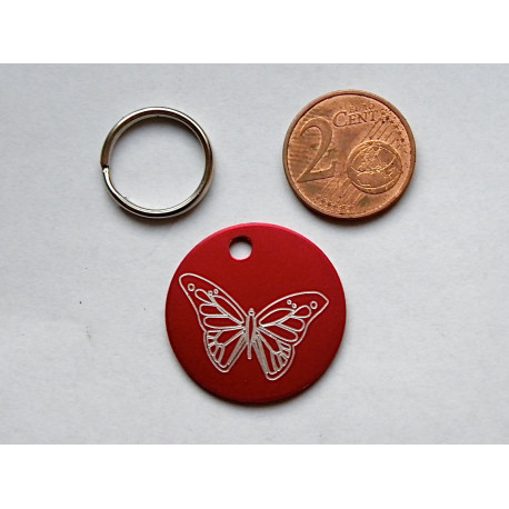 Médaille ronde "papillon" rouge pour Chien moyen gravure 1 face