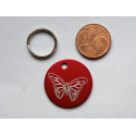 Médaille ronde "papillon" rouge pour Chien moyen gravure 1 face