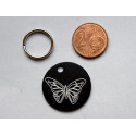 Médaille ronde "papillon" noire pour Chien moyen gravure 1 face