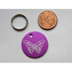Médaille ronde "papillon" violette pour Chien moyen gravure 1 face