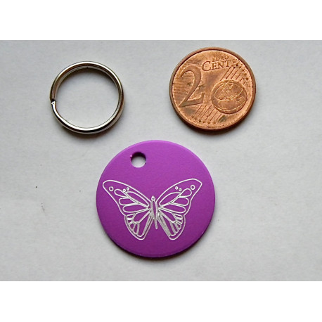 Médaille ronde "papillon" violette pour Chien moyen gravure 1 face