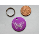 Médaille ronde "papillon" violette pour Chien moyen gravure 1 face