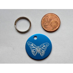 Médaille ronde "papillon" bleu pour Chien moyen gravure 1 face