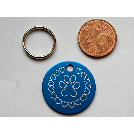 Médaille ronde "patte" bleu pour Chien moyen gravure 1 face