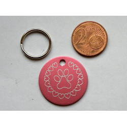 Médaille ronde "patte" rose pour Chien moyen gravure 1 face