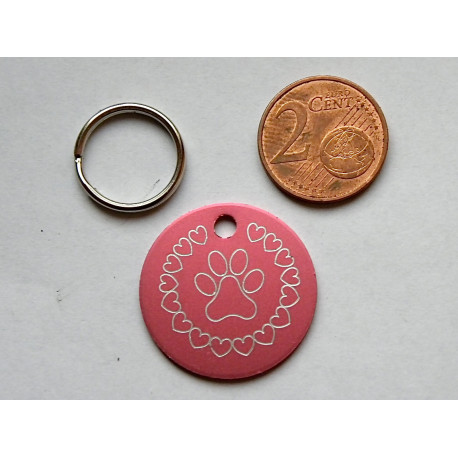 Médaille ronde "patte" rose pour Chien moyen gravure 1 face