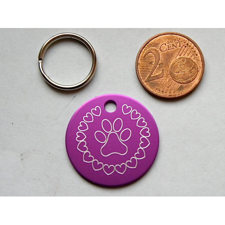 Médaille ronde "patte" violette pour Chien moyen gravure 1 face