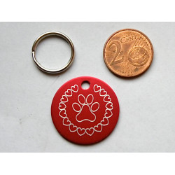 Médaille ronde "patte" rouge pour Chien moyen gravure 1 face