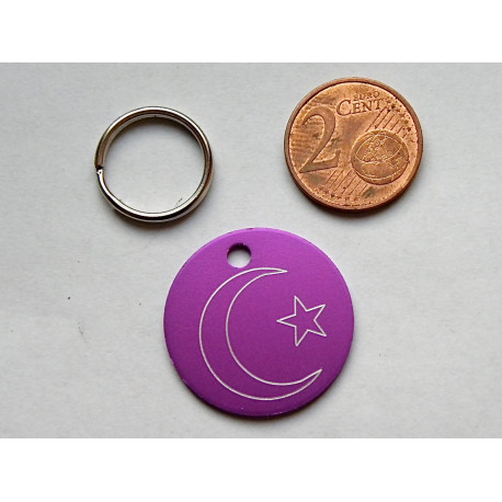 Médaille ronde "clair de lune" violette pour Chien moyen gravure 1 face