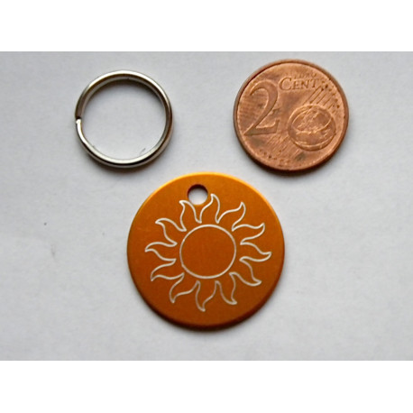 Médaille ronde "soleil" orange pour Chien moyen gravure 1 face