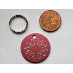 Médaille ronde "soleil" rose pour Chien moyen gravure 1 face