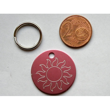 Médaille ronde "soleil" rose pour Chien moyen gravure 1 face