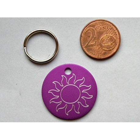 Médaille ronde "soleil" violette pour Chien moyen gravure 1 face