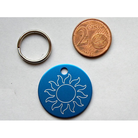 Médaille ronde "soleil" bleu pour Chien moyen gravure 1 face
