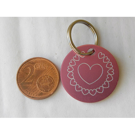 Médaille ronde "coeur" rose pour Chien moyen gravure 1 face