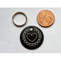 Médaille ronde "coeur" noir pour Chien moyen gravure 1 face