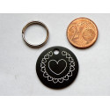 Médaille ronde "coeur" noir pour Chien moyen gravure 1 face