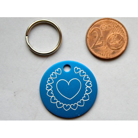 Médaille ronde "coeur" bleu pour Chien moyen gravure 1 face