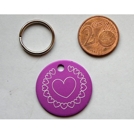 Médaille ronde "coeur" violette pour Chien moyen gravure 1 face