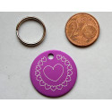 Médaille ronde "coeur" violette pour Chien moyen gravure 1 face